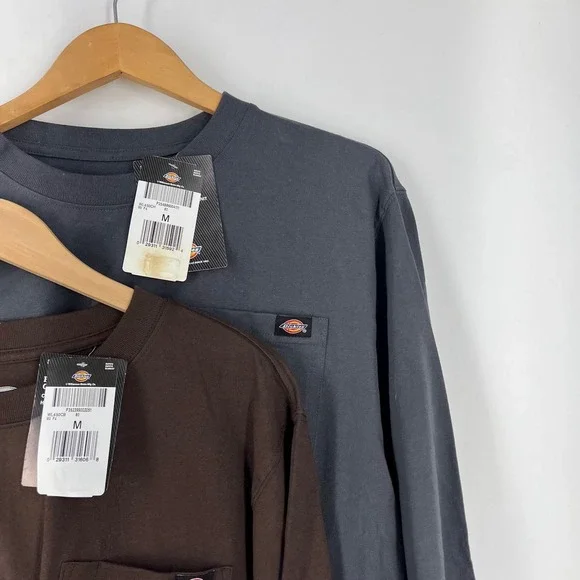 Dickies Mens 2 Pack Long Sleeve Pocket T-Shirt WL450 Brown Gray Medium NWT - Picture 4 of 13